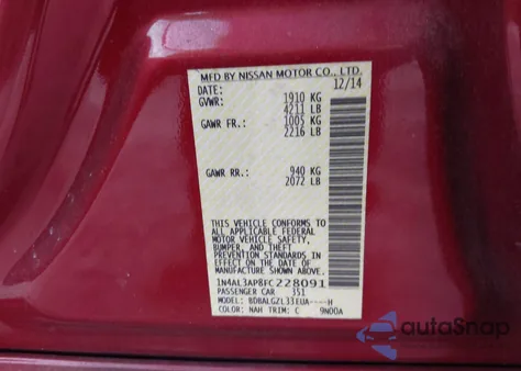 2015 Nissan Altima 2.5 S из США, поврежденный, VIN 1N4AL3AP8FC228091